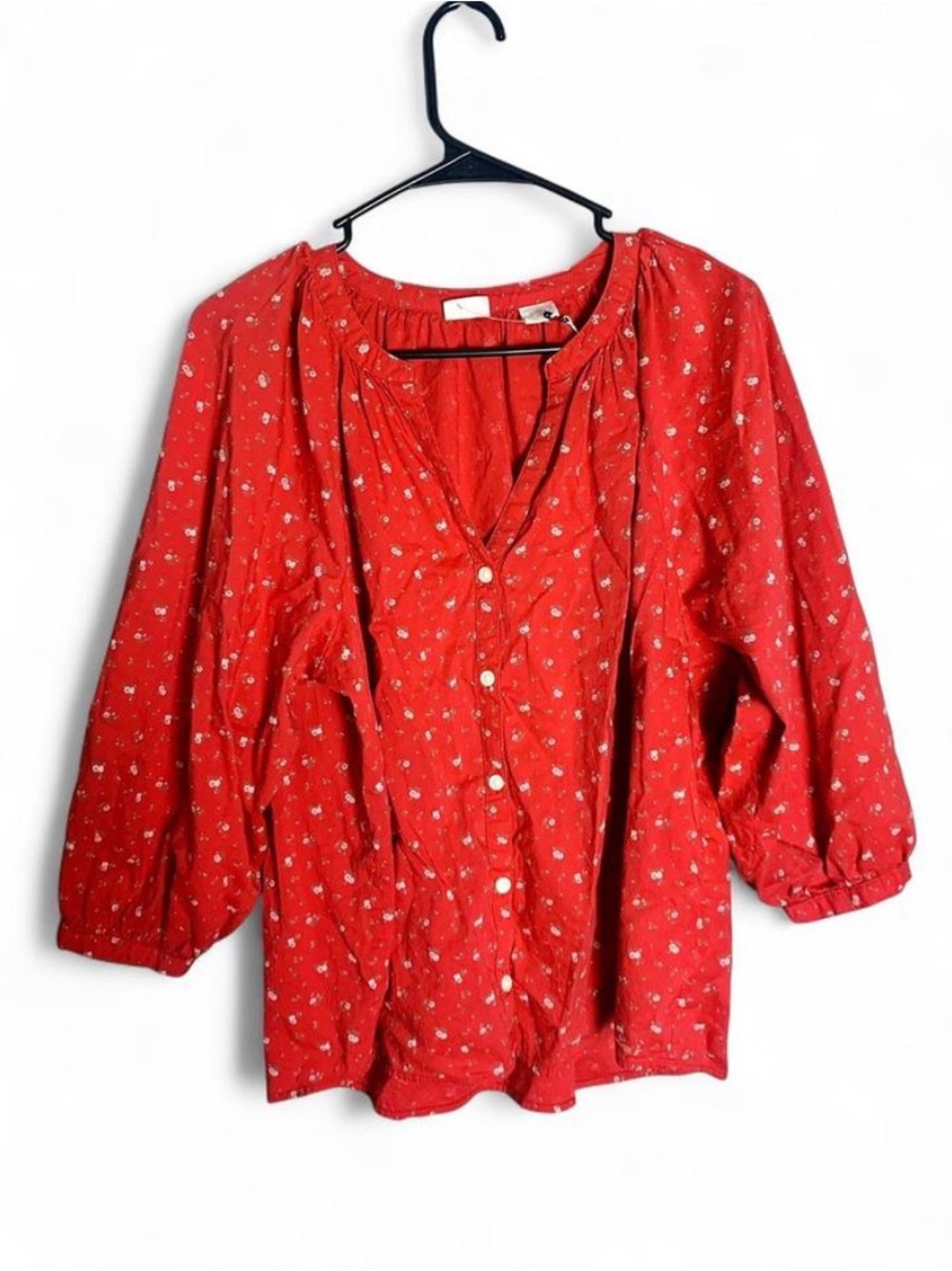 Levi's Red Floral Mirabelle Blouse - XL - EUC Boho Blouson Sleeve